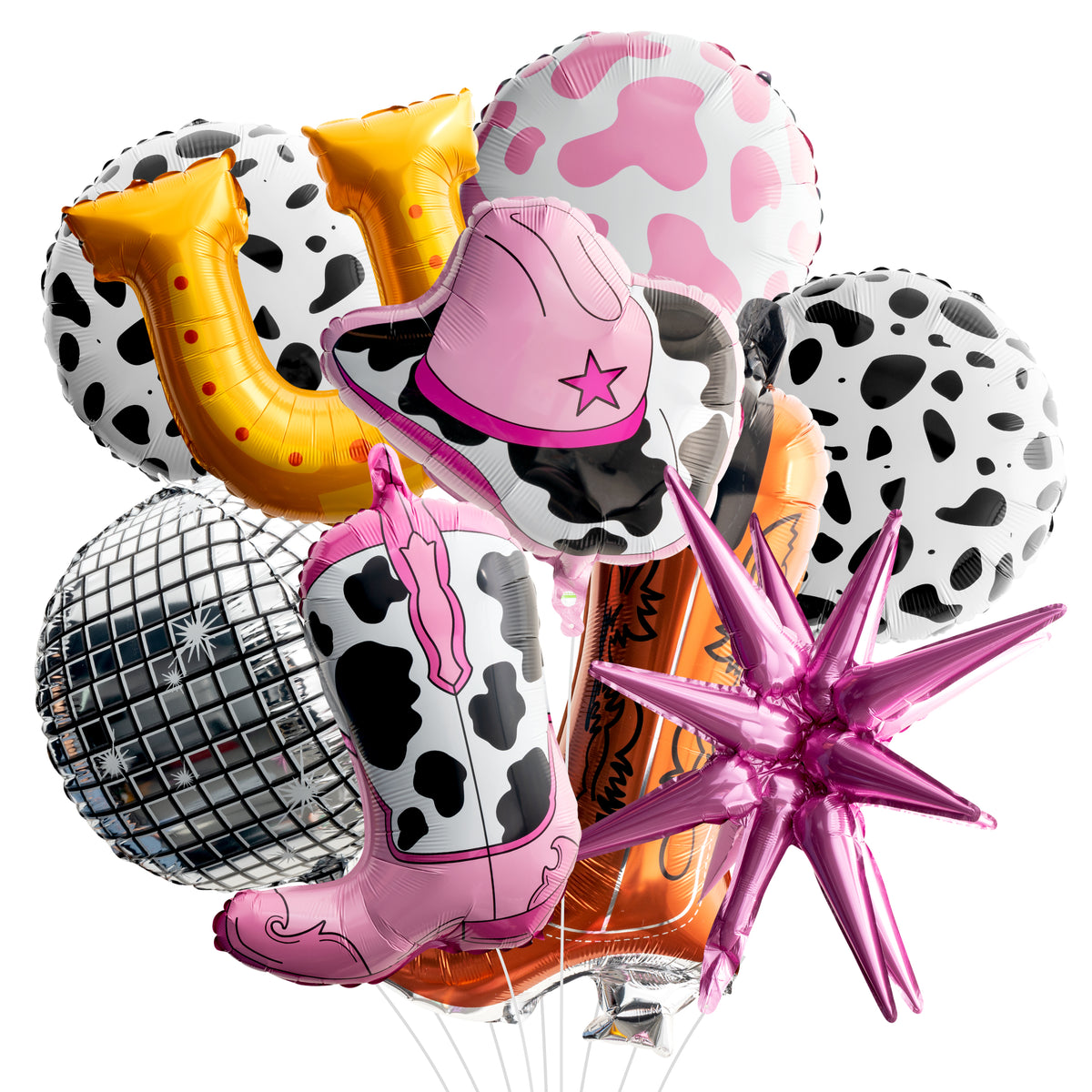 8 Stuks Cowboyhoed Ballonnen - Roze - Aluminiumfolie - 62x44 Cm - Inclusief Lint En Rietje - Voor Cowgirl Themafeest, Verjaardag, Rodeo