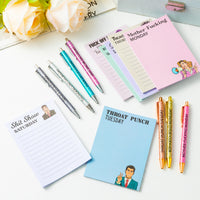 Xqumoi 14Pcs Funny Memo Notepads Ballpoint Pen Set - Swear Word Sarcastic Sayings Notepads Humorous Writing Memo Pads Days of The Week Daily Glitter Pen for Adults Coworkers Office Supplies Funny Gift