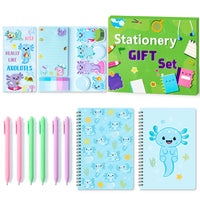 Xqumoi Axolotl Sticky Note A5 Notebooks Pens Stationary Set - Axolotl Self-Stick Notes Pads Spiral Notebooks Black Gel Ballpoint Pens School Office Supplies Teacher Appreciation Gift with Box (Blue)