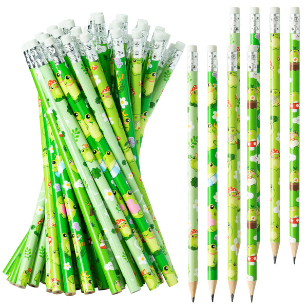 Xqumoi  60Pcs Frog Pencils with Eraser - Summer Frog #2 HB Pencils, Back to School Classroom Student Rewards, School Office Supply Bulk, Party Goodie Bag Fillers Stuffers, Birthday Party Favors