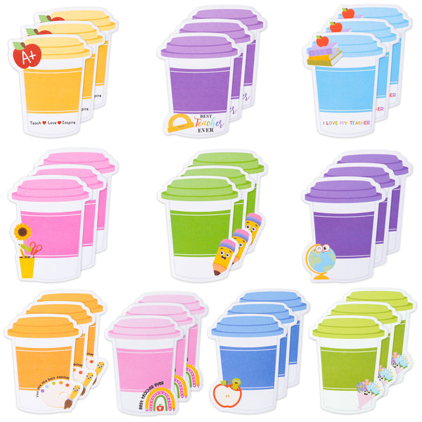Xqumoi 30 Pack Teacher Sticky Notes - Funny Coffee Cup Self Sticky Notepads Writing Memo Pads for Teacher Appreciation Back to School Office Supplies Coffee Lover Gift Party Favors Goodies Bag Fillers