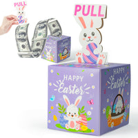 Xqumoi Easter Money Box for Cash Gift - Happy Easter Bunny Egg Money Gift Box with Pull Out Card Transparent Bags Funny DIY Holiday Surprise Explosion Holder Creative Way to Give Cash (Purple)