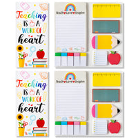 Xqumoi 2 Pack Teaching is A Work of Heart Sticky Notes Set - Ruler Blackboard Pencil Apple Shape Self-Stick Note Pads Teacher Appreciation Gift Writing Memo Pads Page Marker School Office Supplies