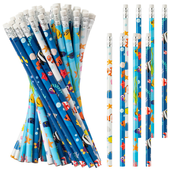 Xqumoi 60Pcs Tropical Fish Pencils with Eraser - Sea Animal #2 HB Pencils, Back to School Classroom Student Rewards, School Office Supply Bulk, Party Goodie Bag Fillers Stuffers, Birthday Party Favors