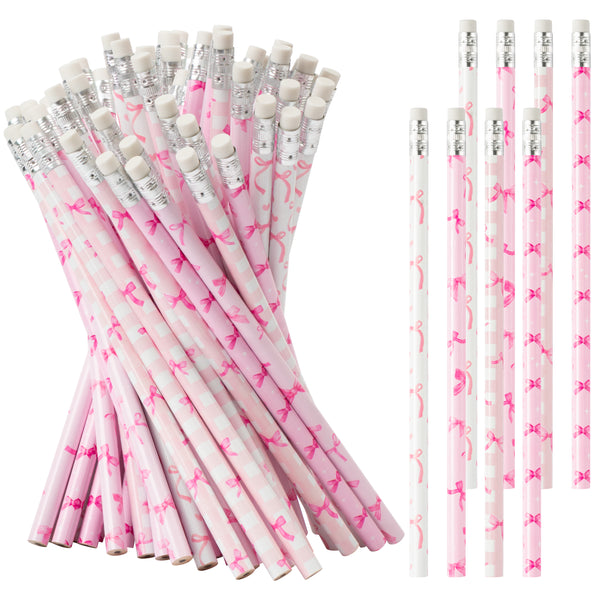 Xqumoi 60Pcs Coquette Pink Bow Pencils with Eraser - Preppy Bow #2 HB Pencils, Back to School Classroom Student Rewards, School Office Supply, Party Goodie Bag Fillers Stuffers, Birthday Party Favors