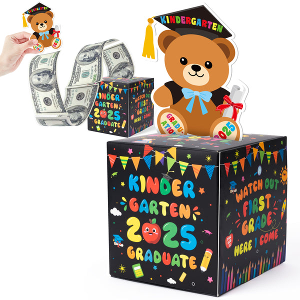 Xqumoi 2025 Kindergarten Graduation Money Box for Cash Gift - Preschool Graduate Money Box with Pull Out Card Transparent Bags Surprise Explosion Holder Grad Party Supplies Creative Way to Give Cash