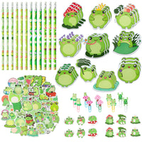 Xqumoi 114Pcs Frog Stationery and School Supplies Set - Cute Summer Frog Sticky Notes, Paper Clip Bookmarks, Frog Decal Sticker and Pencils, Assorted Mini Erasers, Back to School Gift for Kids