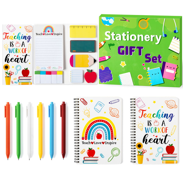 Xqumoi Teacher Sticky Note A5 Notebooks Pens Stationary Set - Teacher Self-Stick Notes Pads 2 Pack Spiral Notebooks Black Gel Ballpoint Pens School Office Supplies Teacher Appreciation Gift with Box