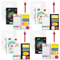 Xqumoi 4 Set Teacher Sticky Notes Stationary Gift Set, Self-Stick Notepads A5 Spiral Notebooks Black Gel Ballpoint Pens Teacher Appreciation Gift Back to School Supplies with Plastic Thank You Bags