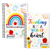 Xqumoi 2Pack A5 Teacher Spiral Notebooks, Teaching is A Work of Heart Ruled Hardbound Journal Writing Notebooks School Office Supplies Teacher Appreciation Gift Back to School Notepad Diary