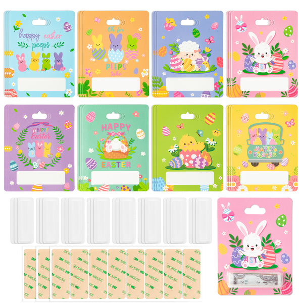 Xqumoi Easter Bunny Peep Money Holders for Cash Gift - 24 Sets Bunny Egg Happy Eatser Cards Money Holder Ornaments with Plastic Cover and Adhesive Basket Tag Gift Card DIY Holiday Surprise