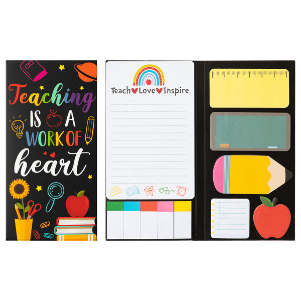 Xqumoi Teaching is A Work of Heart Sticky Notes Set 550 Sheets Blackboard Pencil Apple Shape Self-Stick Note Pads Teacher Appreciation Gift Writing Memo Pads Page Marker School Office Supplies (Black)