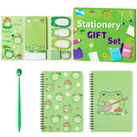 Xqumoi Frog Sticky Note A5 Notebooks Pen Stationary Set - Frog Self-Stick Notes Pads 2 Pack Spiral Notebooks Black Gel Ballpoint Pen School Office Supplies Teacher Appreciation Gift with Box