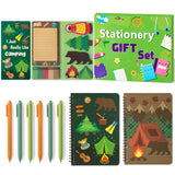 Xqumoi Camping Sticky Note A5 Notebooks Pens Stationary Set - Camp Adventure Self-Stick Notes Pads Spiral Notebooks Black Gel Ballpoint Pens School Office Supplies Teacher Appreciation Gift with Box