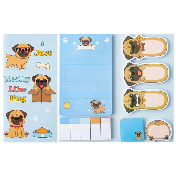 Xqumoi I Just Really Like Pug Sticky Notes Set, 550 Sheets, Cute Cartoon Pug Self-Stick Notes Pads Animal Divider Tabs Bundle Writing Memo Pads Page Marker School Office Supplies Small Gift