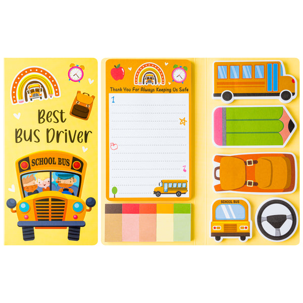 Best Bus Driver Sticky Notes Set - School Bus Pencil Shaped Self-Stick Note Pads Teacher Appreciation Thank You Gift Writing Memo Pad Page Marker Back to School Office Party Favors Supplies