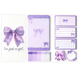 Xqumoi Coquette Purple Bow Sticky Notes Set - I’m Just A Girl Self-Stick Note Pads Bowknot Notepads Writing Memo Pad Page Marker Bookmarker Preppy Girly Stuff Back to School Office Supplies Gift
