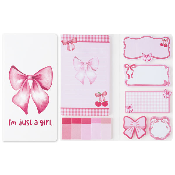 Xqumoi Coquette Pink Bow Sticky Notes Set - I’m Just A Girl Self-Stick Note Pads Bowknot Notepads Writing Memo Pad Page Marker Bookmarker Preppy Girly Stuff Back to School Office Supplies Gift