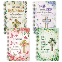 Xqumoi 4Pack A5 Floral Cross Religious Spiral Notebooks - Bible Verse Ruled Hardbound Journal Writing Hardcover Faith Spiral Notebooks Inspirational Christian Christmas Gift Sunday School Supplies