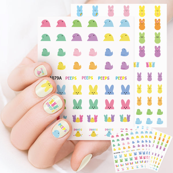 Xqumoi Easter Nail Art Stickers Decals - 8 Sheets Cartoon Bunny Chick Peeps Design Charms 3D Self-Adhesive Nail Decals Easter Party Favor Gift for Women Girls DIY Manicure Nail Decorations