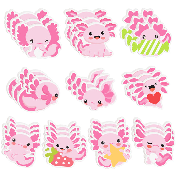 Xqumoi 30 Pack Cute Axolotl Sticky Notes, Mexican Walking Fish Shaped Self Sticky Notepads Animal Writing Memo Pads Teacher Appreciation Gift Back to School Office Supplies Birthday Party Favors