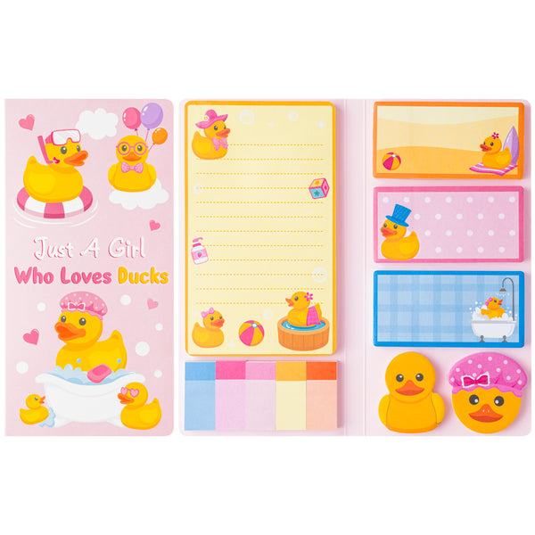 Xqumoi Duck Lovers Sticky Notes Set - Just A Girl Who Loves Ducks Self-Stick Note Pads Cartoon Animal Duckie Writing Memo Pad Page Marker Bookmarker Back to School Office Party Favors Supplies