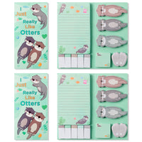 Xqumoi 2 Pack I Just Really Like Otters Sticky Notes Set - Cute Cartoon Otters Self-Stick Notes Pads Animal Divider Tabs Bundle Writing Memo Pads Page Marker Back to School Office Supplies Small Gift