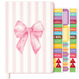 Xqumoi Coquette Pink Bow Hardcover Ruled Journal Notebook with Planner Stickers, A5 Hardbound Lined Journal Writing Notebook Teacher Appreciation Gift Back to School Office Supplies Diary Notepad