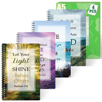 Xqumoi 4Pack A5 Natural Scenery Religious Spiral Notebooks - Bible Verses Notebooks, Ruled Hardbound Lined Journal, Inspirational Writing Notebooks, Christian Christmas Gift, Sunday School Supplies