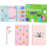 Xqumoi Boba Sticky Notes A5 Notebooks Pen Stationary Set - Bubble Tea Self-Stick Notes Pads 2 Pack Spiral Notebooks Black Gel Ballpoint Pen School Office Supplies Teacher Appreciation Gift with Box