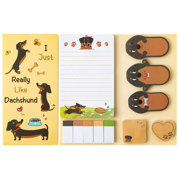 Xqumoi I Just Really Like Dachshund Sticky Notes Set, 550 Sheets Cute Cartoon Dachshund Self-Stick Notes Pads Animal Divider Tabs Bundle Writing Memo Pads Page Marker School Office Supplies Small Gift