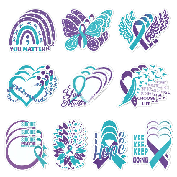 Xqumoi 30 Pack Suicide Prevention Awareness Sticky Notes - Purple & Teal Ribbons with Inspirational Message Self Sticky Writing Memo Pads for School Charity Events Party Favors Goodies Bag Fillers