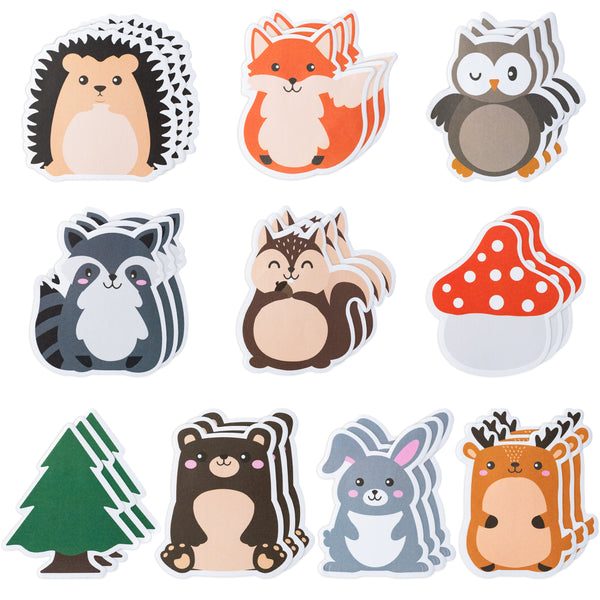 Xqumoi 30 Pack Woodland Animals Sticky Notes, Total 600 Sheets, Cartoon Owl Squirrel Rabbit Shaped Self Sticky Memo Pads for Office School Student Kids Class Birthday Party Favors Goodies Bag Fillers