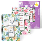 Xqumoi 2Pack A5 Floral Cross Religious Spiral Notebooks - Bible Verses Writing Notebooks, Ruled Hardbound Lined Journal, Inspirational Christian Christmas Gift, Sunday School Supply (Pink & Blue)