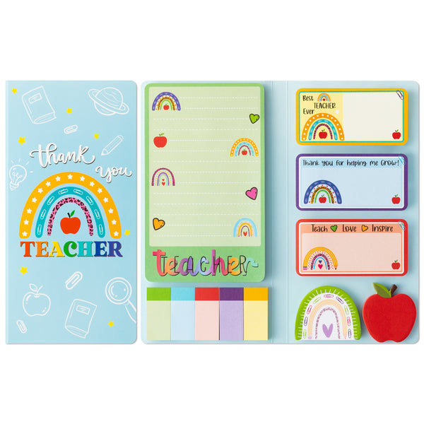 Xqumoi Boho Rainbow Teacher Sticky Notes Set, 550 Sheets, Thank You Teacher Self-Stick Note Pads Teacher Appreciation Gift Writing Memo Pads Page Marker School Office Supplies (Color)