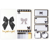 Xqumoi Coquette Black Bow Sticky Notes Set - I’m Just A Girl Self-Stick Note Pads Bowknot Notepads Writing Memo Pad Page Marker Bookmarker Preppy Girly Stuff Back to School Office Supplies Gift