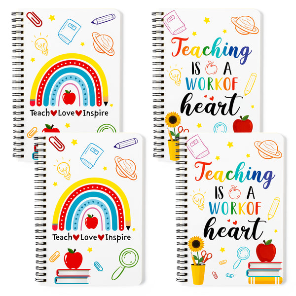 Xqumoi 4Pack A5 Teacher Spiral Notebooks - Teaching is A Work of Heart Ruled Hardbound Journal Writing Notebooks School Office Supplies Teacher Appreciation Gift Back to School Notepad Diary