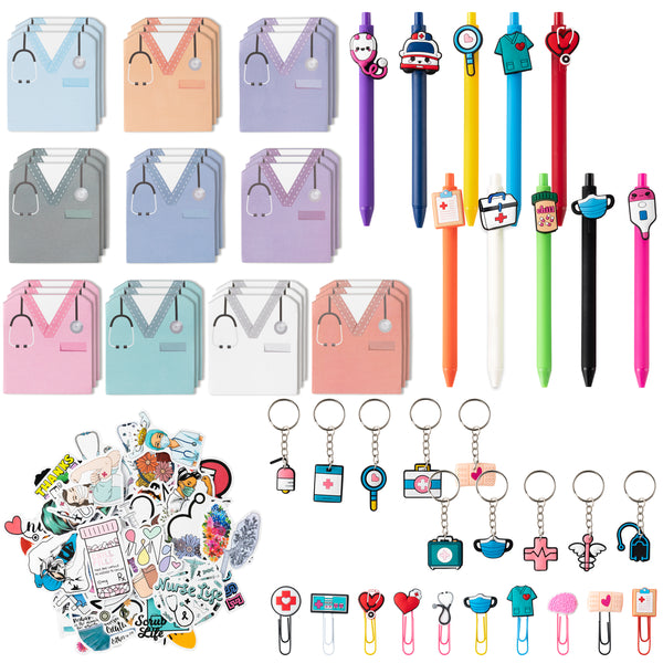Xqumoi Funny Nurse Themed Stationery Set - Nurse Gift Sticky Notes, Medical Decal Stickers Gel Pens, Paper Clip Bookmarks, Keychain, Nursing Student Essentials School Graduation Gift, Hospital Supply