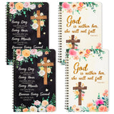 Xqumoi 4Pack A5 Floral Cross Religious Spiral Notebooks - She Will Not Fall Bible Verse Ruled Hardbound Journal Writing Hardcover Notebooks Christian Christmas Gift Sunday School Office Supplies