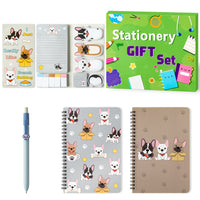 Xqumoi Bulldog Sticky Note A5 Notebooks Pens Stationary Set - Bulldog Self-Stick Notes Pads 2 Pack Spiral Notebooks Black Gel Ballpoint Pen School Office Supplies Teacher Appreciation Gift with Box