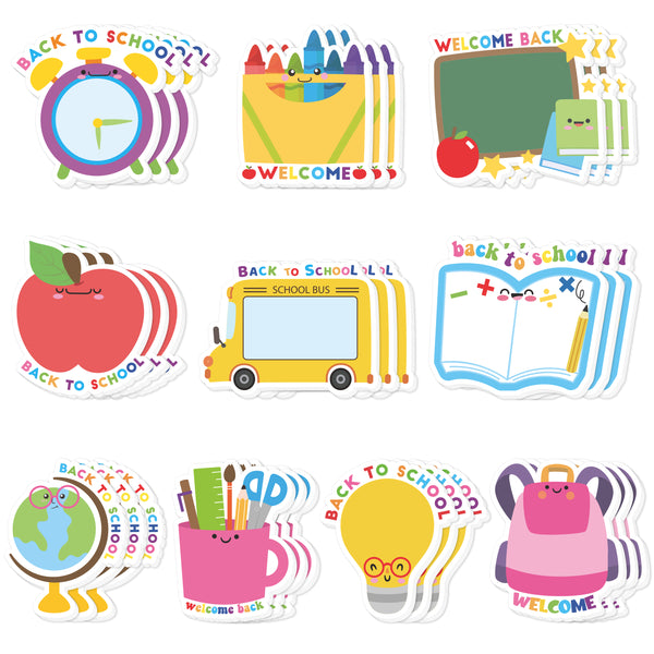 Xqumoi 30 Pack Back to School Sticky Notes - Blackboard Apple Book Globe Bus Shaped Self-Adhesive Writing Memo for Kids Teens Welcome Back Gift School Classroom Office Home Reminder Notepad Supplies