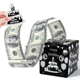 Xqumoi Birthday Money Box for Cash Gift Pull - Black Silver Money Gift Boxes for Cash with Pull Out Happy Birthday Card Funny DIY Holiday Surprise Birthday Gift Box Creative Way to Give Cash as A Gift