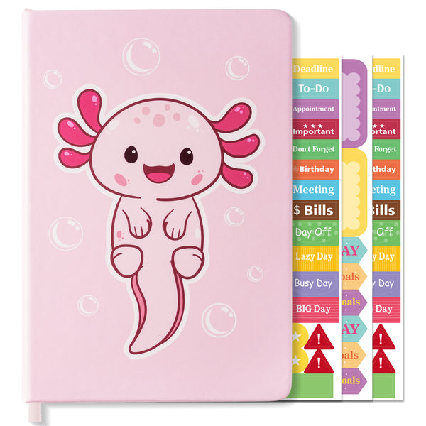 Xqumoi Axolotl Hardcover Ruled Journal Notebook with Planner Stickers, A5 Hardbound Lined Journal Writing Notebook Teacher Appreciation Gift Back to School Office Supplies Diary Notepad 8.3” x 5.5”