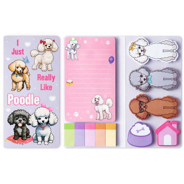 Xqumoi I Just Really Like Poodle Sticky Notes Set, 550 Sheets, Cute Cartoon Poodle Self-Stick Notes Pads Animal Divider Tabs Bundle Writing Memo Pads Page Marker Back to School Office Supplies Gift