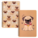 Xqumoi 2Pack A5 Pug Spiral Notebooks, Cute Cartoon Pug Pattern Ruled Hardbound Journal Writing Notebooks Hardcover Notebook for Student School Office Supplies Back to School Notepad Diary Gift