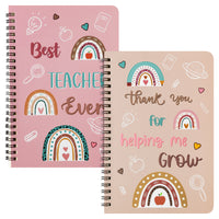 Xqumoi 2Pack A5 Teacher Spiral Notebooks, Thank You for Helping Me Grow Ruled Hardbound Journal Writing Notebooks Rainbow Boho Notebook School Office Supplies NotepadTeacher Appreciation Gift (Brown)