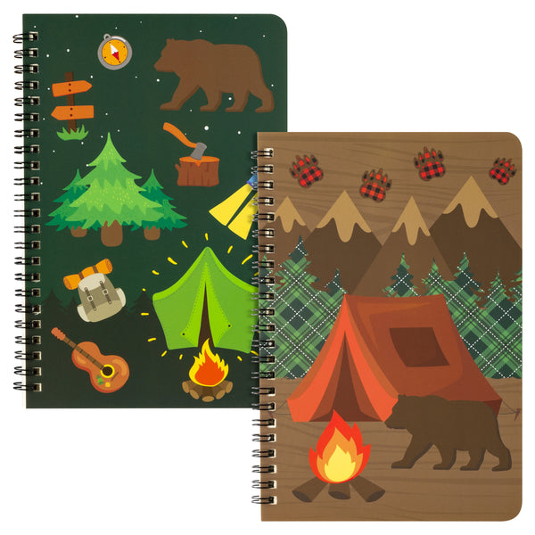 Xqumoi 2Pack A5 Camping Spiral Notebooks, Camp Adventure Ruled Hardbound Travel Journal Writing Notebooks Hardcover Notebook for Teens Student School Office Supplies Back to School Notepad Diary Gift