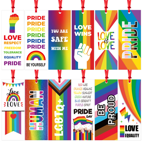Xqumoi 120Pcs Pride Day Rainbow Bookmarks - LGBTQ Book Markers Double Sided Love is Love Page Clips Bookmarks for Book Lovers Gay Pride Day Celebration Gift Events Classroom Party Favor