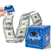 Xqumoi Graduation Money Box for Cash Gift Pull - Blue Congrats Crad Money Gift Box for Cash with Pull Out Card Funny DIY Surprise Explosion Holder Grad Gift Box Creative Way to Give Cash as A Gift