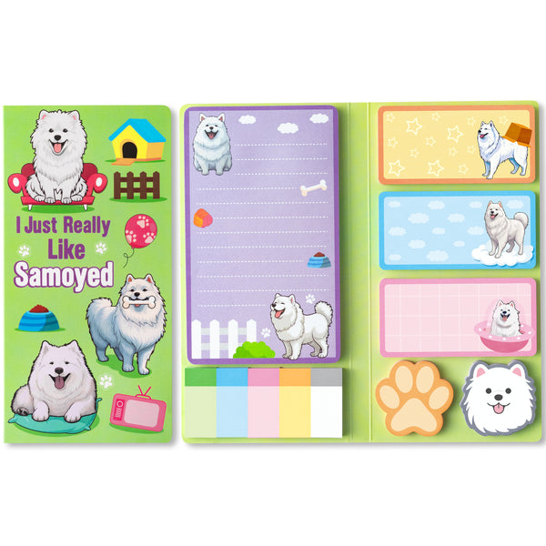 Xqumoi I Just Really Like Samoyed Sticky Notes Set, 550 Sheets, Cute Samoyed Self-Stick Notes Pads Animal Divider Tabs Bundle Writing Memo Pads Page Marker Back to School Office Supplies Small Gift